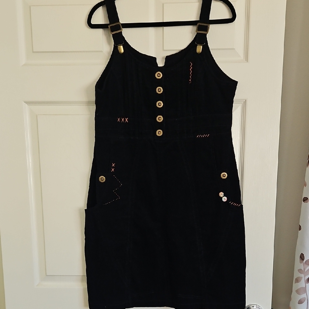 Joe Browns Black Overall Dress With Grommet Style Snaps And Whimsical Details